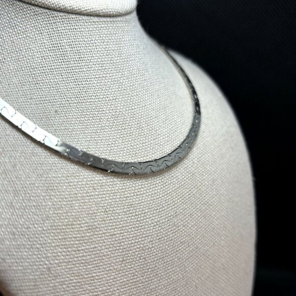 Sterling Silver 925 Flattened Curb Herringbone Necklace 18'' L Spring Ring Clasp - Picture 2 of 11